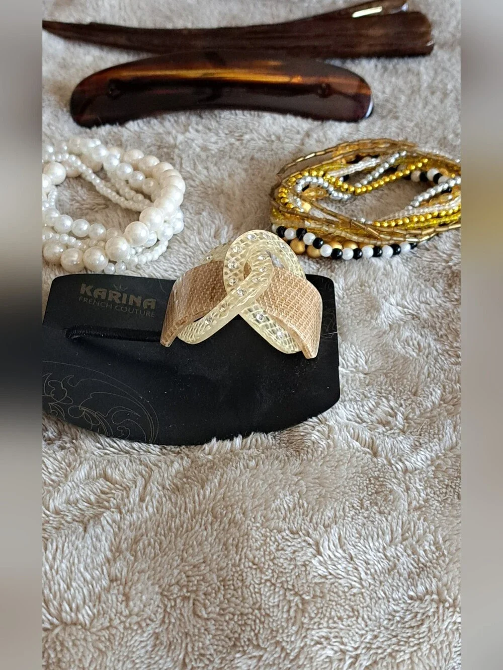 Beige & Gold Knot Hair Clip And PONY TAIL Holders
